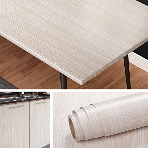 Livelynine Pellicola Adesiva per Mobili Legno Chiaro 40CMX5M Adesivo Porta Interna Carta Adesiva Mobili Cucina Impermeabile PVC Adesivo per Scrivania Casse Lavatrice Frigorifero Carta Da Parati Legno