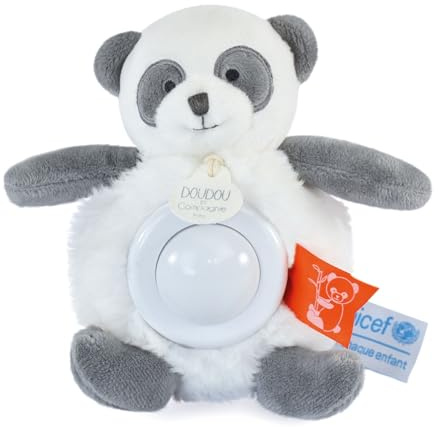 DOUDOU ET COMPAGNIE - Veilleuse Peluche Panda Musicale et Lumineuse pour Enfant - Avec 3 Lumières - Taille 20 cm - Noir et Blanc - Collection Unicef - Idée Cadeau Dès La Naissance- DC3996