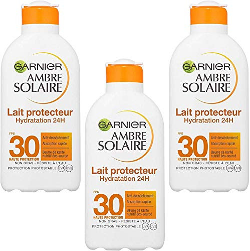 Garnier Ambre Solaire Lait Protecteur Hydratation 24h FPS 30, lot de 3 (3 x 200ml)