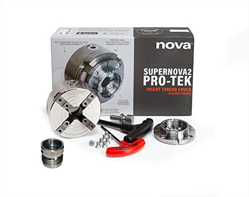 Nova 23262 Premier Pro-Tek Supernova 2 Wood Lathe Chuck Kit with Pro-Tek 2 Jaw Set, Woodworm Screw, & accessories, bundled with Nova ILNS 1-1/4 x 8tpi Insert