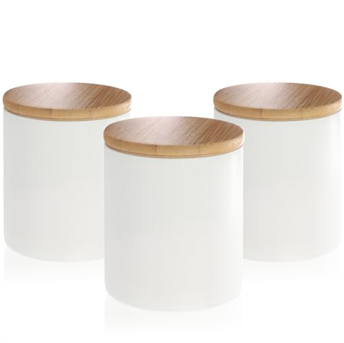 com-four® 3x Vorratsdose aus Keramik - Aufbewahrungsbox mit Bambus-Deckel - vielseitig verwendbare Kaffeedose - kleine Keramikbehälter für Lebensmittel (weiß - 08x09cm - 3 Stück)