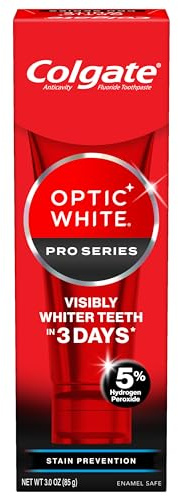 Colgate Optic White Pro Series Stain Prevention Hydrogen Peroxide Toothpaste, Teeth Whitening Toothpaste, Effectively Removes Tea, Coffee, and Wine Stains, Enamel-Safe for Daily Use, 3.0 oz