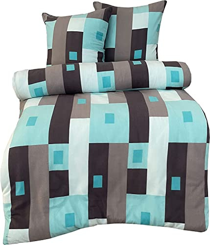 Leonado Vicenti Winter Bettwäsche 220x240 cm Fleece Bettbezug Bettwaren Bezug Kingsize Grau Petrol 3 TLG.