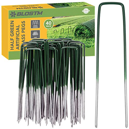 BLOSTM Piquets de Jardin Verts - 40 PCS Piquet Jardin pour Gazon Synthétique, Agrafes de Jardinage à Utiliser avec Bache Sol, Herbe Synthetique Exterieur, Toile de Paillage et Plus Encore