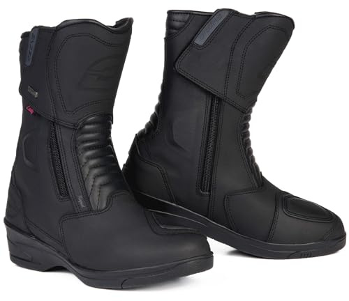 Ozone Rapid Lady High Heel motorcykelstövlar vattentätt HIPORA membran lång dragkedja antibakteriell innersula mjuk och ventilerande nätfoder, svart, 40 EU