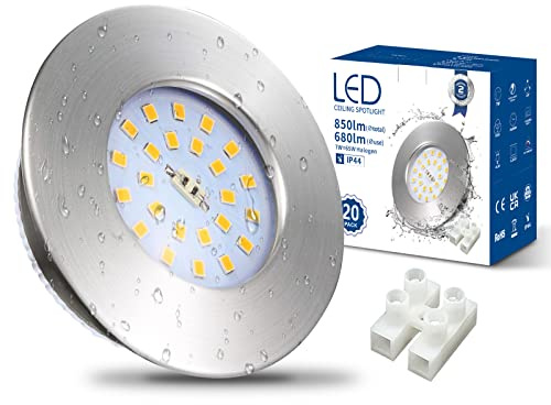 HiBay 20x 7W LED Spot Lights Ceiling Spots Ultra Slim Recessed Lighting IP44 Bathroom Downlights Brushed Chrome Down Light Neutral White 4500K 240V 850LM