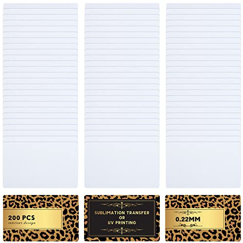 Kosiz 200 Pack Sublimation Business Card Blanks Metal Bulk Aluminum Double Sides Name Card Sublimation Products Heat Press Transfer White ID Badge Blanka for Printing(3.4 x 2.1 x 0.02 Inch)