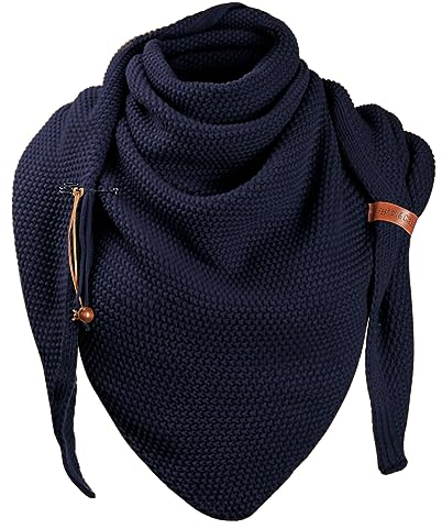 CMTOP Damen Strickschal groß Dreiecksschal Winter Schal Mit Knöpfen Flauschige Weiche Wolle Geschenke Herbst Geschenk Marineblau