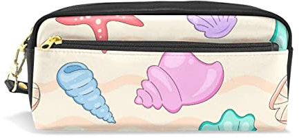 BAAROO Federmäppchen mit Sand- und Muschel-Motiv, aus Leder, tragbar, mit griffigem Griff und Ring, #991, 21x9.5x5cm