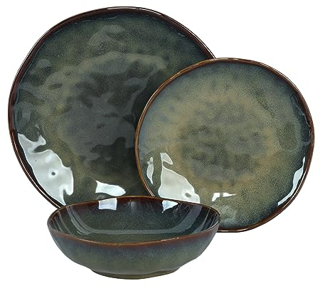 WeHome - Servicio de platos para 6 personas, juego de platos de 18 piezas, platos de cerámica de colores, platos modernos, lavable en lavavajillas, compatible con microondas (verde oscuro)