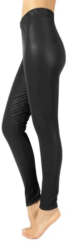 CALZITALY Leggings Efecto Piel Térmicos, Pantalones Con Forro Polar, Cuero | Made in Italy (L, Negro)