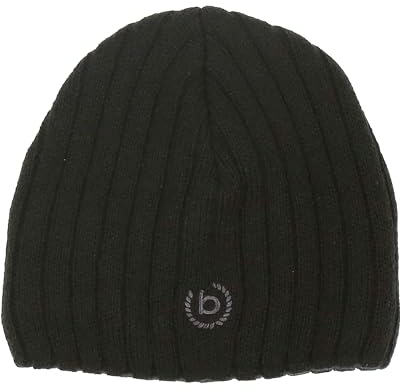 bugatti Herren Mütze - Gerippte Strickmütze mit gesticktem Logo - One Size Schwarz