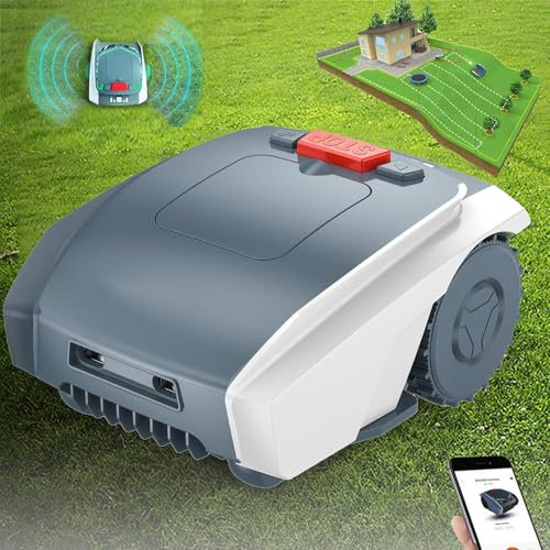 hKjPlvf Robot Cortacesped Inteligente De Alta Eficiencia para CéSped De 1500 M², Altura Ajustable (2-5 Cm), PlanificacióN De Ruta GPS + Control De AplicacióN + Carga AutomáTica, con LíMites Virtuales