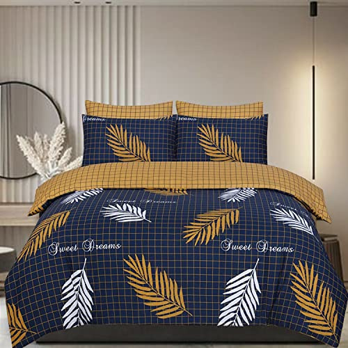 Indus Textiles 100% Pure Cotton Reversible Patterned Duvet Cover Sets Sweet Dream Navy, Double