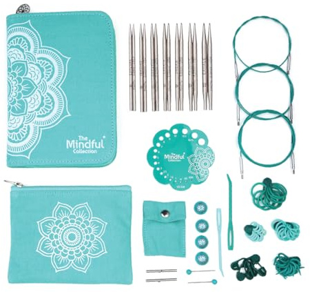KnitPro Mindful Juego de Agujas Intercambiables - 7 Pares de Agujas de Tejer Circulares de 13 cm con Accesorios Mindful Hope Set para Principiantes, Profesionales y Set de Regalo