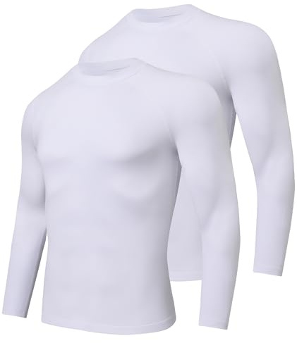 Djtnzdm Tee-Shirt Thermique Homme Hauts Thermiques Hiver Compression Warm Tee Shirt Manches Longues Ski sous Pull Thermique 2 Pack Blanc XL