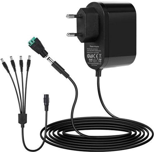 12V 2A Adaptateur Secteur 12V 2A 1A Transformateur Alimentation Universelle avec Câble Répartiteur d'alimentation CC 1 à 4 Voiesm et DC Connecteur Femelle pour Bandes LED, Box TV, Caméra, Routeur