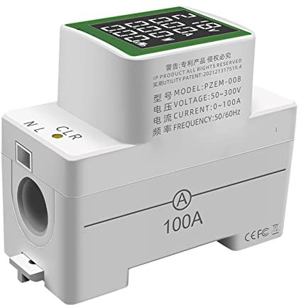 Nikou Contatore di Elettricità, Misuratore Consumo Elettrico PZEM-008 AC50-300V/100A Contatore di Energia, Tester di Tensione Wattmetro per la Misurazione del Circuito Domestico