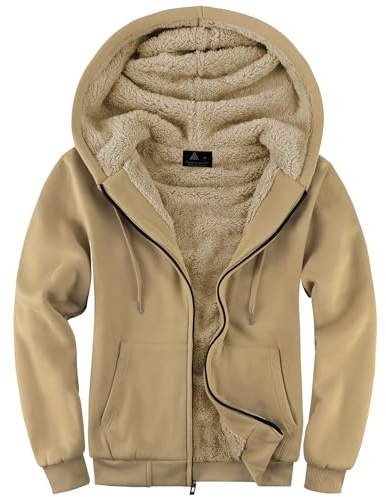 SwissWell Sudadera con Capucha Hombre Forro Polar Chaqueta de Invierno Cálido Sudaderas Hombre con Cremallera Hoodie con Bolsillos Marrón Claro L