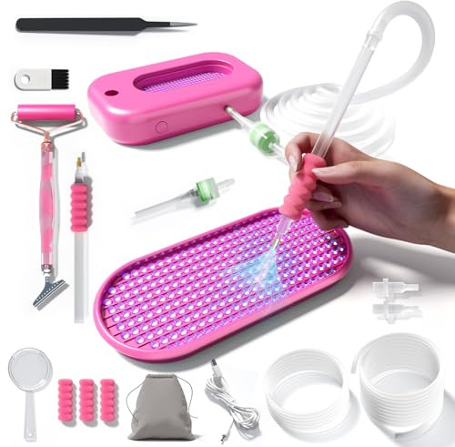 Sosayet Diamond Painting Accessori Pompa Sottovuoto con Vassoio Portaoggetti - 3 Livelli Regolabile | Penna per Diamond Painting Elettrica Silenziosa e Resistente (Rosa)