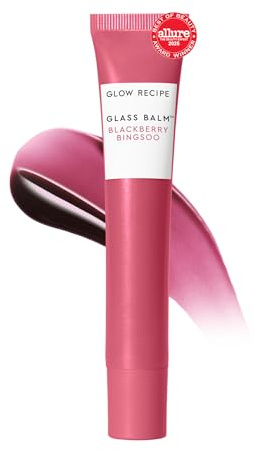 Glow Recipe Glass Balm Lip Treatment - 12Hr Hydrating Lip Balm & Moisturizer with Hyaluronic Acid to Smooth, Plump & Protect from Dryness - Sheer Berry High Shine Tint, Blackberry Bingsoo (15 ml)