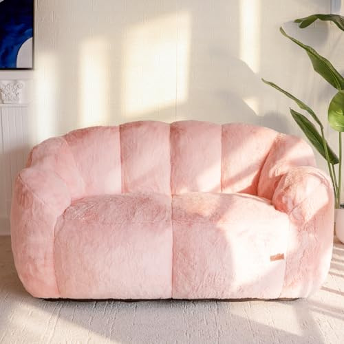 MAXYOYO Pouf Salon & Chambre, Floral Forme Bean Bag 2 Places avec Remplissage à Mémoire de Forme, Fausse Fourrure Douce, Taille Géante Fauteuil Pouf Poire