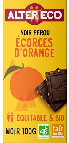 Tablette de Chocolat Noir Ecorces d'Orange Bio ALTER ECO - la tablette de 100g Lot De 4 - Par Lot