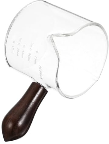 GLEAVI Tazza Da Latte Doppio Beccuccio Tazzina Da Caffè in Vetro Tazza Per Uso Domestico Manico in Legno Per Contenere Liquidi Come Panna Zucchero e Aceto