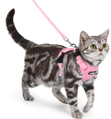 rabbitgoo Cat Harness and Leash, Escape Proof Vest with 3 Adjustable Buckles, Soft Comfortable Kitten Harness, Easy to Wear, Reflective for Safe Outdoor Walking, Small, Pink