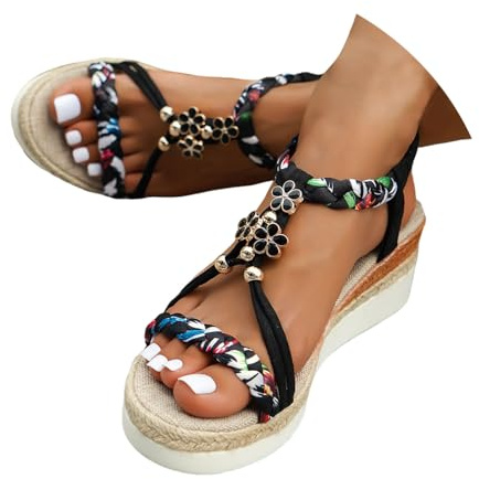Sandales Compensées Femme Été Confortable Chaussures Espadrilles Plateforme Confort Chic Sandale Chaussure Femmes Bout Fermé Talon Et Nu-Pieds Sandalette Orthopedique Comfy Semi