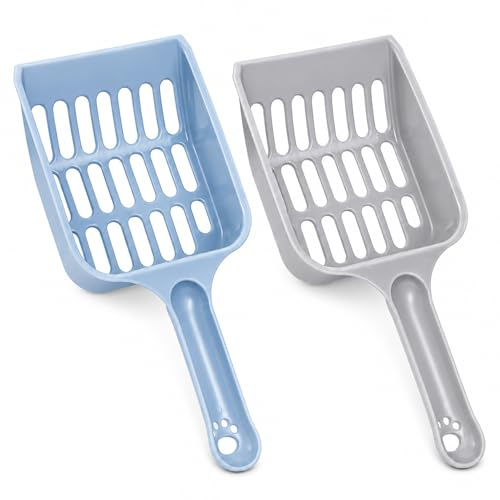 Zyssby 2 Cat Litter Scoops Durable Plastic Litter Tray Scoop Blue Grey