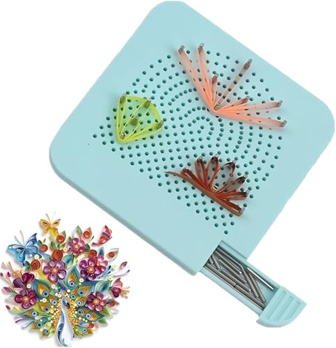ODETOJOY Tablero de Hacer Filigrana con Almacenaje de Pernos Azul Claro Guía de Cuadrícula para Manualidad de Papel Enrollador Cuadro Herramienta de Quilling (AZUL)