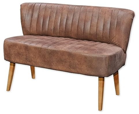 MARCEL Esszimmerbank mit Rückenlehne, Massivholz Füßen und Microvelours Bezug, Hellbraun - Bequeme 2-Sitzer Sitzbank mit gefedertem Sitz - 142 x 87 x 66 cm (B/H/T)