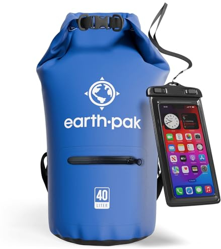 Earth Pak- Torrent Series Waterproof Dry Bag Keeps Gear Dry for Kayaking, Boating, Hiking, Camping and Fishing with Waterproof Phone Case (Blue, 40L)