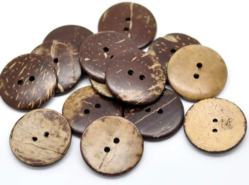 30 Kokosnuss Knöpfe zum aufnähen - Ø 2,3 cm - 2 Löcher - Braun basteln Knöpfe