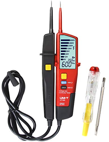 UNI-T UT18D Tester di Tensione e Continuità Impermeabile Tester Automatico della Tensione della Gamma con Prova RCD e Rotazione di Fase, Illuminazione Incorporata