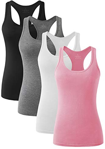 vislivin Workout Tanktops für Damen Racerback Yoga Tanks Basic Sportliche Activewear-4er Pack Schwarz/Dunkelgrau/Weiß/Rosa L