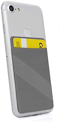 MyGadget Cartera con 1 Bolsillo + Elástico para Funda Móvil - Tarjetero Adhesivo para Smartphone - Porta Tarjetas de Crédito con Bloqueo RFID - Card Holder - Gris