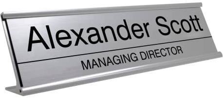 Badgemaster Custom Personalised Engraved Aluminium Office Home Desk Name Full Length Line Plaque Silver Gold Front Plate Bespoke Modern Gift Teacher Graduate Manager Assistant Executive