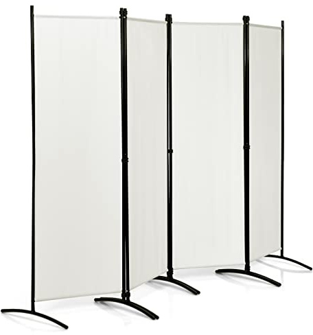 COSTWAY Folding Room Divider, 1/4 Panel Freestanding Wall Privacy Screen Protector, Home Living Room Bedroom Bathroom Paravent Partition Separator (220 x 173cm, Cream White)