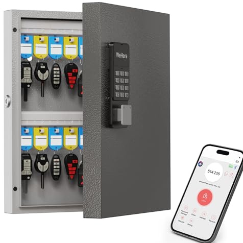32 Key Lock Box Wall Mount, Smart Key Cabinet One Time Password/APP Bluetooth/Fixed/Wi-Fi Remote/Key Unlock, Key Management for Valets/Realtors/Office/Hotel