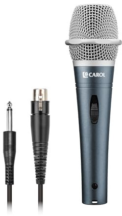CAROL E dur-916S Silver XLR Wired Vocal Microphone for Singing – Dynamic Supercardioid Mic with Dual Shock Mount System for Karaoke & Public Speaking, Includes Mic Clip, 4.5m XLR Cable & On/Off Switch