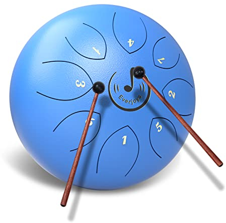 Rain Drum for Outdoor- Steel Tongue Drum 6 Inch 8 Tone C-Key Trommel HandPan Zungentrommel with Drum Beaters Carry Bag Music Book for Meditation Yoga Sound Healing (Blue)