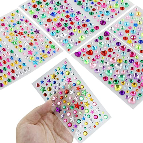 Gemme Autoadesive per Artigianato - 8 Strass Scintillanti Con Retro Piatto, Adesivi di Cristallo per Bambini Fai Da Te, Varie Forme, Pietre Preziose