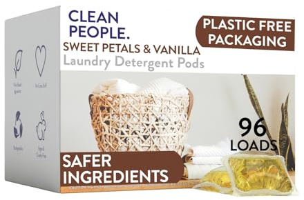 Clean People Laundry Washing Capsules - Plant-Based, Hypoallergenic Washing Capsules - Ultra Concentrated, Plastic Free, Recyclable Packaging, Stain Fighting - Sweet Petals, 96 Pack