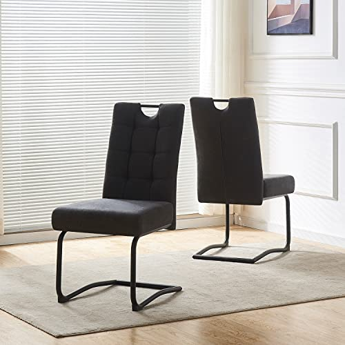 B&D home® Esszimmerstühle Sofia 2er Set – Freischwinger Schwingstuhl, gepolsterte Sitzschale mit Griff, Webstoff Schwarz, Metallkufe schwarz, Retro-Industrial Design für Esszimmer, Küche & Büro