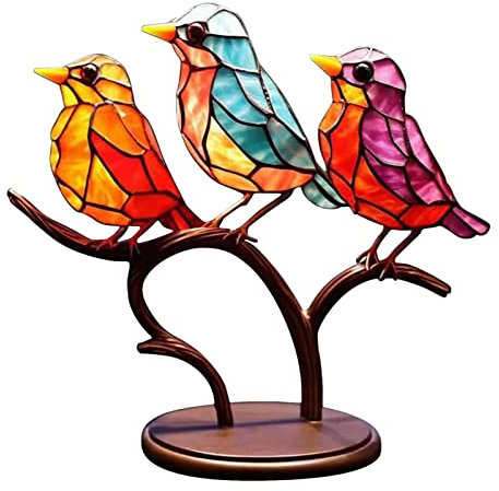 Vögel auf Zweigen Statue Desktop-Ornamente, Bunte Vogel Figuren aus Metall Deko, Moderne Vögel Dekorative Skulptur für Wohnzimmer Schlafzimmer Büro Schreibtisch Schränke Zuhause Tischdekorationen