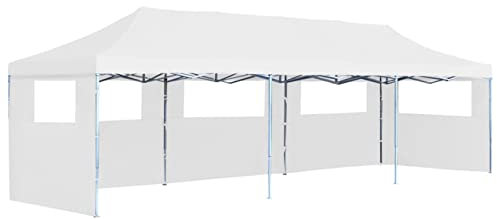 GuyAna Pop-Up Partyzelt Faltbar mit 5 Seitenwänden 3x9 m Weiß Faltbar Bierzelt Wasserdicht Stabil Winterfest