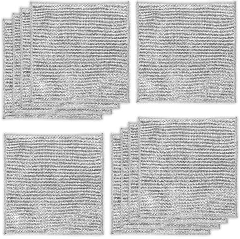 BOXOB 10 Pièces Torchon Multifonction en Fil Métallique Anti Rayure, 20x20cm Chiffon à Vaisselle en Fil Métallique Polyvalent Double Couche Épurateur de Vaisselle en Maille pour Cuisine Comptoirs