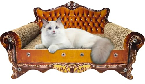 INRLKIT Luxury Cardboard Cat Scratcher Sofa Bed, Couch Shaped Cat Scratching Board, Scratch Lounge with Catnip, Scratcher for Indoor Cats(Brown)